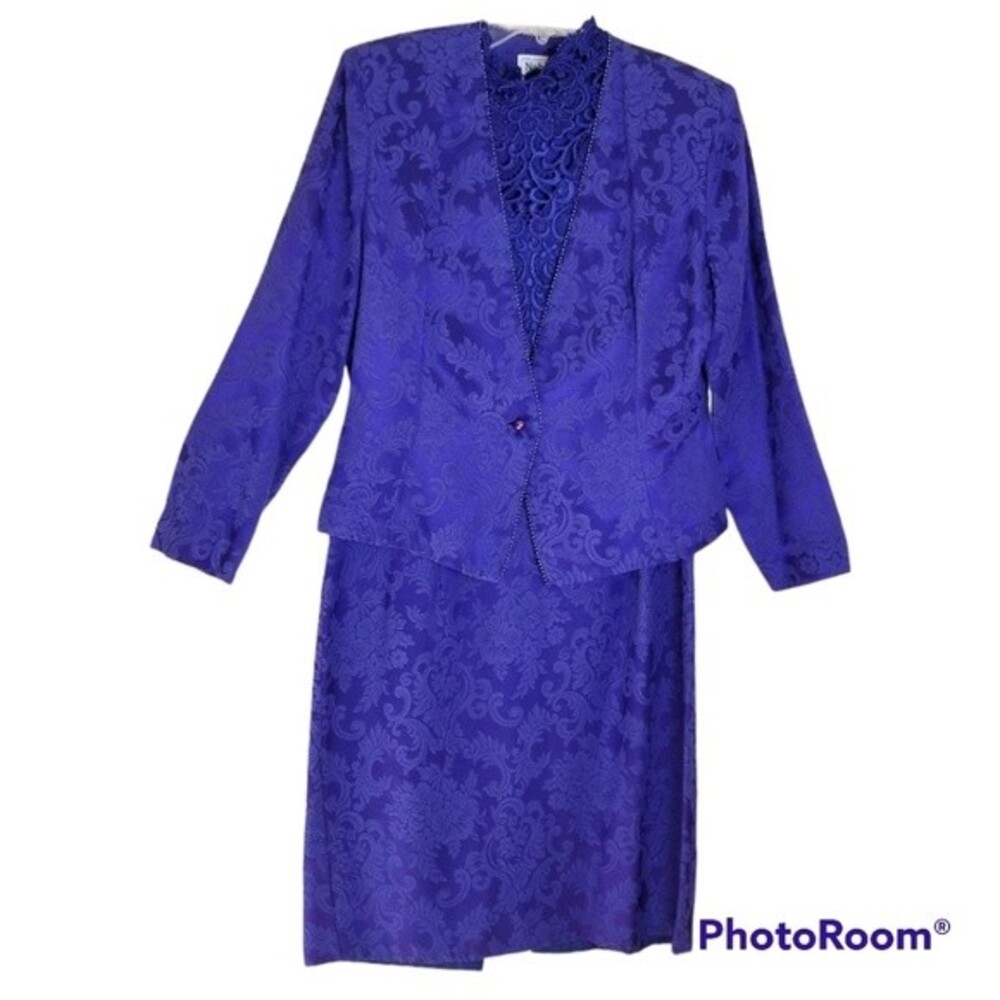 Vintage 90s Nah Nah Collection, jacket and dress set, Formal blue size 14